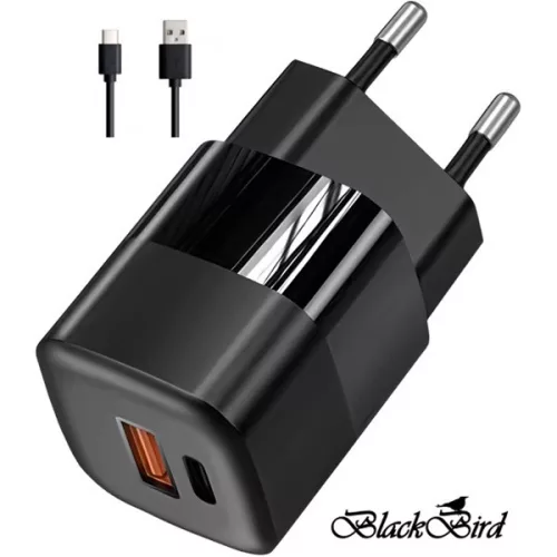 BLACKBIRD Hálózati Adapter ZCD-015B-AC GAN 33W + USB/Type-C kábel 1m, Fekete