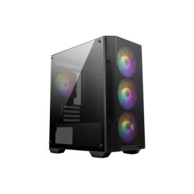   MSI Ház Micro ATX FORGE M100A, 4xA-RGB ventilátor, Tápegység nélkül, üvegfalú, fekete