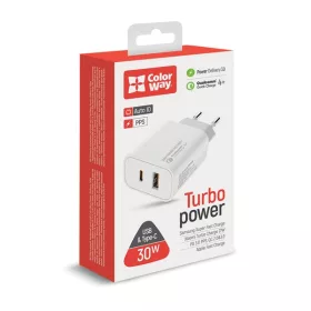   COLORWAY USB töltő adapter, Power Delivery Port PPS USB (Type-C PD + USB QC3.0) (30W) white (CW-CHS037PD-WT)
