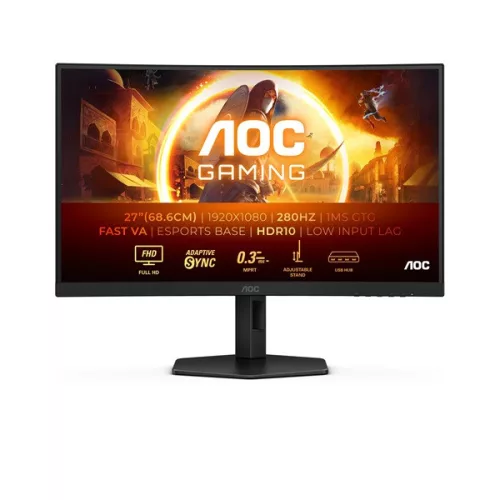 AOC Ívelt Gaming 280Hz monitor 27" C27G4ZXU, 1920x1080, 16:9, 300cd/m2, 0,3ms, HDMIx2/DisplayPort/USBx4