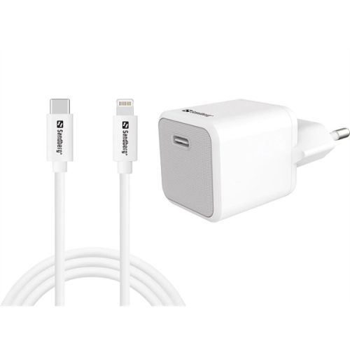 SANDBERG Hálózati töltő, USB-C AC Charger 20W + Lightning 1m
