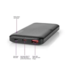   Nedis UPBKPD10000BK powerbank, hordozható külső akkumulátor, power bank 10000mAh