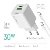 COLORWAY AC töltő GaN Mini CW-CHS053PDC-WT 30W PD port PPS USB (Type-C PD + USB QC4.0) kábel Type-C