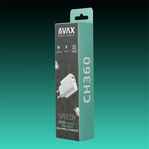 AVAX Hálózati töltő USB-A USB-C 65W, fehér