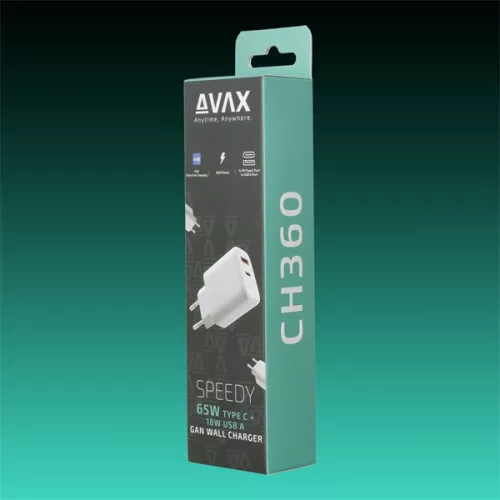 AVAX Hálózati töltő USB-A USB-C 65W, fehér