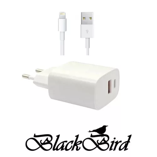 BLACKBIRD Hálózati Adapter T131 25W + Lightning kábel 1m, Fehér