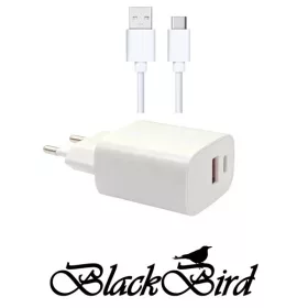   BLACKBIRD Hálózati Adapter T131 25W + Type-C kábel 1m, Fehér