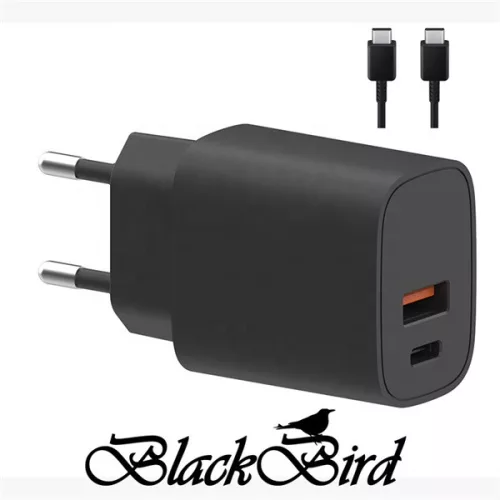 BLACKBIRD Hálózati Adapter T131 25W + Type-C kábel 1m, Fekete