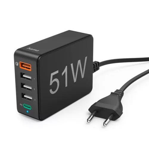 HAMA 201630, FIC E3 HÁLÓZATI TÖLTŐ 51W 5 PORT (1XQC3.0, 3XUSB-A, 1XUSB-C PD)