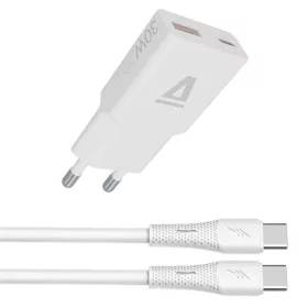   AVAX Hálózati töltő USB-A USB-C 30W + USB-C kábel, fehér
