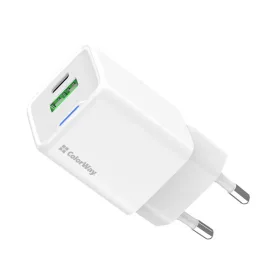   COLORWAY AC töltő adapter, CW-CHS062PD-WT GaN Mini 20W PD Port PPS USB (Type-C PD + USB QC4.0)
