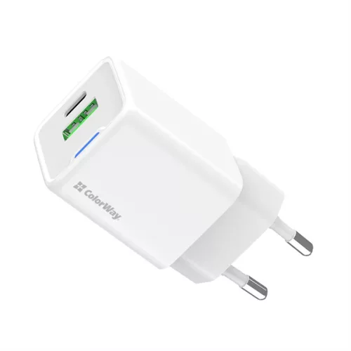 COLORWAY AC töltő adapter, CW-CHS062PD-WT GaN Mini 20W PD Port PPS USB (Type-C PD + USB QC4.0)