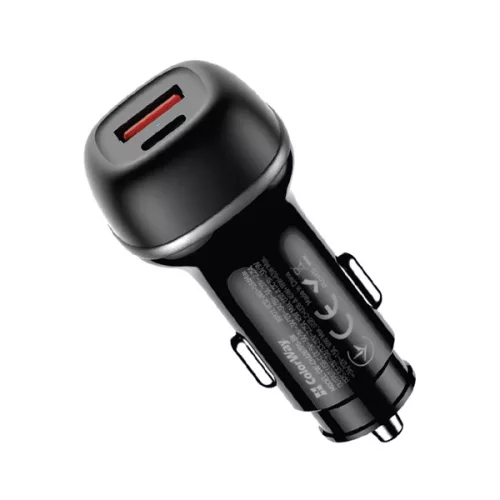 COLORWAY Autós töltő, CW-CHA067PD-BK, 2xUSB (Type-C PD45W + USB QC3.0 18W) (63W), fekete