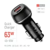 COLORWAY Autós töltő, CW-CHA067PD-BK, 2xUSB (Type-C PD45W + USB QC3.0 18W) (63W), fekete