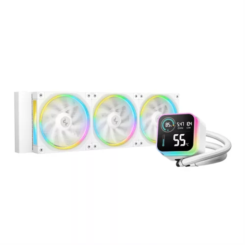DeepCool CPU Water Cooler - LQ360 WH (max 21dB; max. 122,39 m3/h; 3x12cm, LED kijelző, fehér)