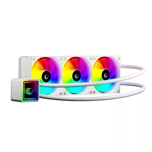 Rampage CPU Water Cooler - INFINITE V360 (Mágneses kijelző, 36,9dB max., 98,54 m3/h; 3x12cm, A-RGB LED, fehér)