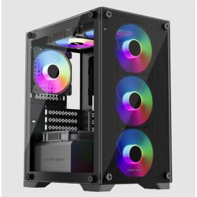   KEEP OUT Számítógépház - XC-201 GLASS (fekete, ablakos, 4x12cm ARGB venti, microATX, 1xUSB2.0, 1xUSB3.0)