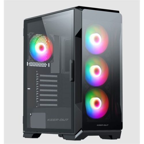 KEEP OUT Számítógépház - XC-901 PRO (fekete, ablakos, 4x12cm ARGB venti, microATX,  1xUSB3.0, 1xType-C)