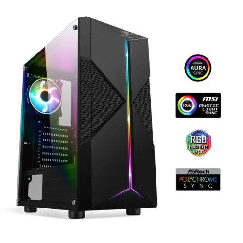 Spirit of Gamer Számítógépház - CLONE 3 Black (fekete, ablakos, 2x12cm ventilátor, alsó táp,  ATX, 1xUSB3.0, 2xUSB2.0)