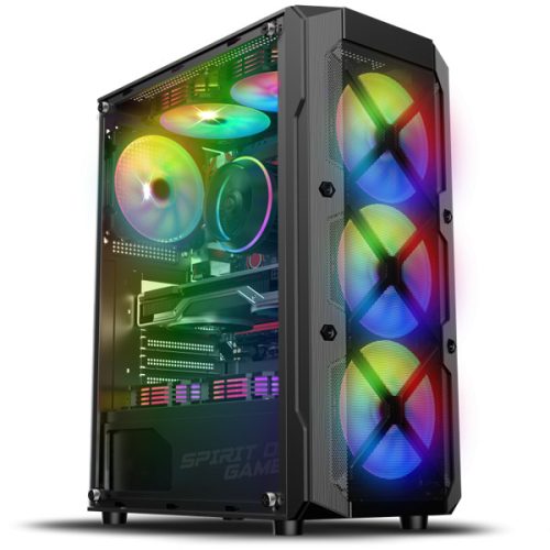 Spirit of Gamer Számítógépház - REBEL XT Black (fekete, ablakos, 4x12cm ventilátor, alsó táp,  ATX, 1xUSB3.0, 2xUSB2.0)