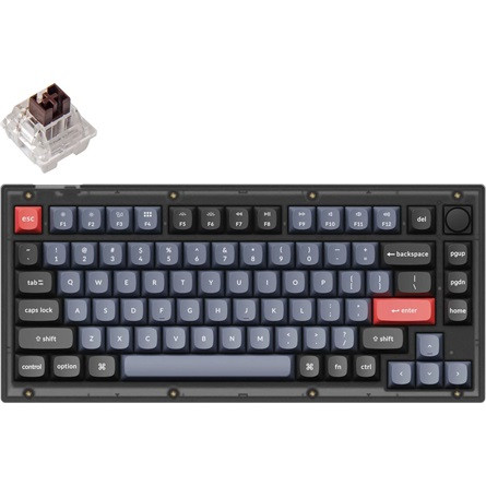 Keychron V1 RGB Frosted Black Knob USB angol gaming Hot-swap K Pro Brown mechanikus billentyűzet fekete (Bontott!)