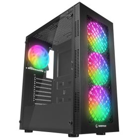   Rampage Számítógépház - PLAID V1 (fekete; üveg; ATX; alsó táp; 4x120mm RGB, 1xUSB3.0 + 2xUSB2.0)