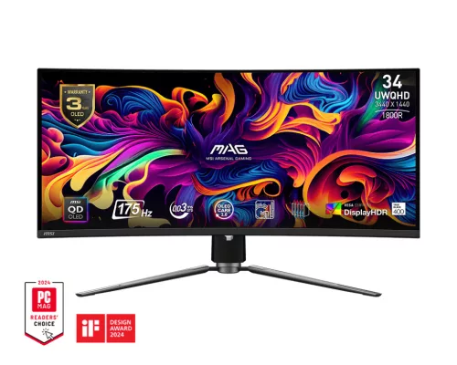 MSI MAG 341CQP QD-OLED - 34" UWQHD 175Hz 21:9 ívelt monitor, fekete