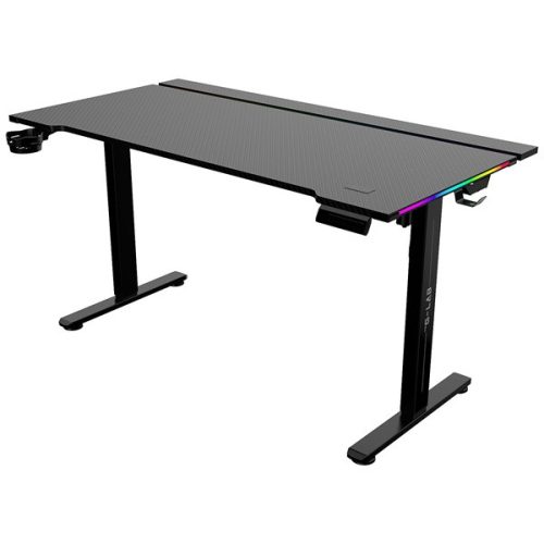 The G-Lab Gamer Asztal - K DESK PLATINIUM (140x75cm, fém, pohár, fejhallgatótartó, fekete, motoros magasság áll., RGB)