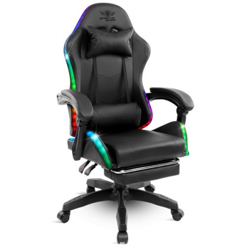 Spirit of Gamer szék - SIRIUS (RGB, állítható dőlés/magasság; kihajtható lábtartó; max.120kg-ig, fekete)