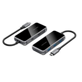   Vention USB-C -> HDMI/USB 3.0x3/SD/TF/PD (0,15m, szürke, tükrös felületű), Dokkoló